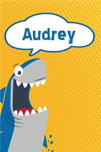 Audrey: Personalized Shark Writting Journal, Notebook, Diary, for Kids 120 Pages 6x9