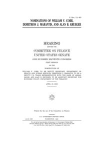 Nominations of William V. Corr, Demetrios J. Marantis, and Alan B. Krueger