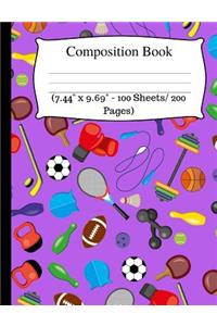 Composition Book: Cute Soccer Wide Ruled Composition Book for Kids, Cute Notebooks for School, Wide Ruled Lined Paper. (7.44" X 9.69" - 100 Sheets/ 200 Pages), Purple Notebook.