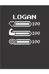 Logan: Pixel Retro Game 8 Bit Design Blank Composition Notebook College Ruled, Name Personalized for Boys & Men. Gaming Desk Stuff for Gamer Boys. Funny Co