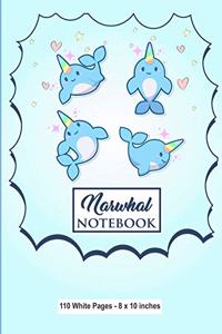 Narwhal Notebook 110 White Pages 8x10 inches