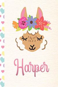 Harper: Personalized Llama Dot Grid Bullet Journal/Notebook For Girls With Pink Name - 8.5x11 110 Pages Dotted Journal Diary Paper