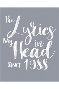 The Lyrics In My Head Since 1988 Notebook Birthday Gift: Blank Sheet Music Notebook / Journal Gift, 120 Pages, 5x8, Soft Cover, Matte Finish