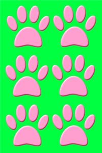 Pink Dog Paw Prints On Green