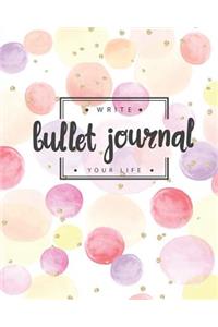 Bullet Journal Dotted Grid Dated Notebook, Gold Glitter Sweet Pastel Pink Bubble Watercolor: Large Quarterly Bullet Journal Blank Pages with Number, 150p, 8x10