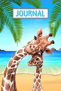 Giraffes On The Beach Lined Journal Notebook