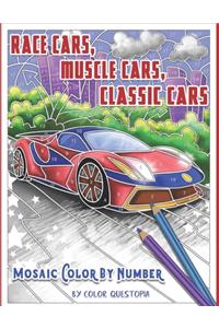 Race Cars, Muscle Cars, Classic Cars Mosaic Color By Number