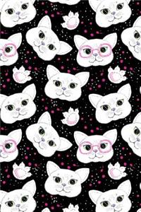 Bullet Journal Notebook for Cat Lovers White Cats Faces and Paws 2