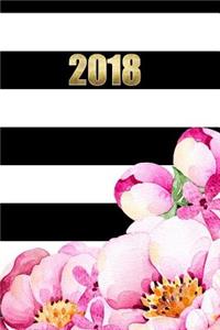 2018 Journal Black White Stripes Watercolor Floral Corner