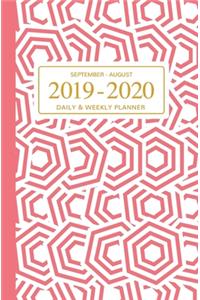 September - August 2019 To 2020 Daily - Weekly Planner: Mini Student Calendar; Pink Abstract Geometric