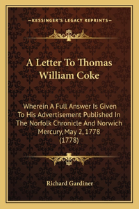 Letter To Thomas William Coke