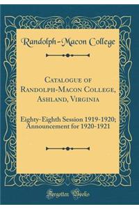 Catalogue of Randolph-Macon College, Ashland, Virginia