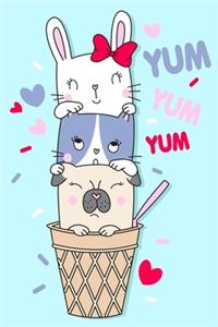 Super Cute Kawaii Rabbit Cat Pug Dog Ice Cream Cone Notebook