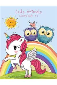 Cute Animals Coloring Book 1 & 2