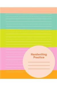 Handwriting Practice: Cute Notebook with Mint Green, Yellow, and Pink Striped Cover Design and Dotted Midline Pages for Kids in PreK to 3rd Grade