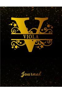 Viola Journal: Letter V Personalized First Name Personal Writing Diary Black Gold Glitter Pattern & Space Effect Cover Daily Diaries for Journalists & Writers Note