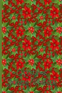 Christmas Shopping Notebook Poinsettia Plants with Red and Green Berries