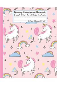 Primary Composition Notebook: Grades K-2 Story Journal Handwriting Practice 120 Pages (60 Sheets) 8" x 10" Rainbow Unicorn Clouds