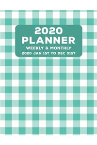 Weekly Monthly 2020 Planner Geometric Tartan Blue Green: January to December Calendar