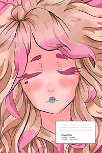 Cute Pink Anime Girl College Ruled Composition Books / Notebooks