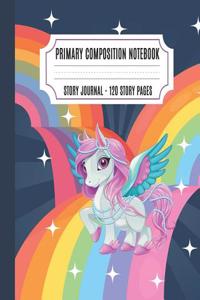 Primary Composition Notebook Story Journal: Dashed Midline and Picture Space School Exercise Book, Creative Picture Notebook Early Childhood Education with Cute Unicorn Cover