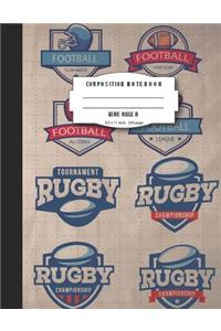 Composition notebook wide ruled 8.5 x 11 inch 200 page, American football