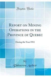 Report on Mining Operations in the Province of Quebec: During the Year 1911 (Classic Reprint): During the Year 1911 (Classic Reprint)