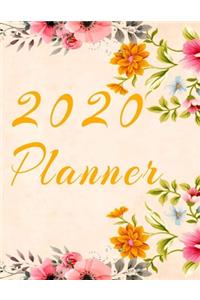 2020 Planner Weekly and Monthly Jan 1, 2020 to Dec 31, 2020 year planner Trendy Floral Botanical Garden Pink Orange Yellow turquoise flowers Cover day by day scheduler agenda Weekly & Monthly Planner & planning Calendar Views