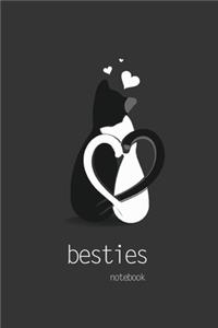 Besties Notebook, Blank Write-in Journal, Dotted Lines, Wide Ruled, Medium (A5) 6 x 9 Inches (Gray)