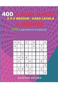 400 classic sudoku 9 x 9 MEDIUM - HARD LEVELS + BONUS 250 Labyrinth puzzles