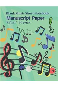 Blank Music Sheet Notebook, Manuscript Paper 8.5