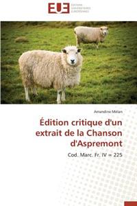 Édition Critique d'Un Extrait de la Chanson d'Aspremont