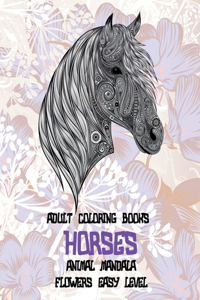 Adult Coloring Books Flowers Easy Level - Animal Mandala - Horses