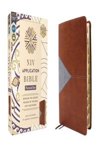 NIV Application Bible, Personal Size, Leathersoft, Brown/Blue, Red Letter, Indexed, Comfort Print
