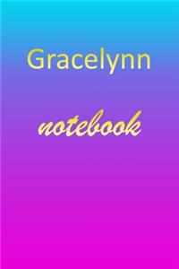 Gracelynn: Blank Notebook - Wide Ruled Lined Paper Notepad - Writing Pad Practice Journal - Custom Personalized First Name Initial G Blue Purple Gold - Taking 