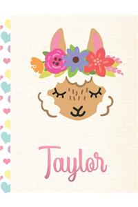 Taylor: Personalized Llama Sketchbook For Girls With Pink Name - 8.5x11 110 Pages. Doodle, Draw, Sketch, Create!