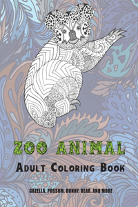 Zoo Animal - Adult Coloring Book - Gazella, Possum, Bunny, Bear, and more