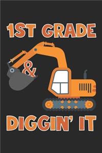 1st Grade Squad - Excavator Back To School Gift - Notebook For First Grade Boys - Boys Construction Writing Journal