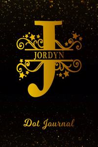 Jordyn Dot Journal: Letter J Personalized First Name Personal Dotted Bullet Grid Writing Notebook Black Gold Glittery Space Effect Cover Daily Diaries for Journalists &