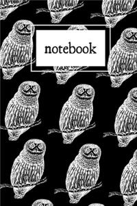 Owl print black and white notebook