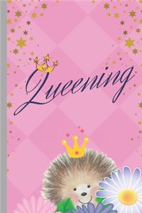 Queening Woodland Cute Hedgehogs Flowers Softcover Lined Notebook