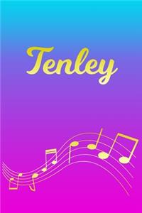 Tenley: Sheet Music Note Manuscript Notebook Paper - Pink Blue Gold Personalized Letter T Initial Custom First Name Cover - Musician Composer Instrument Com