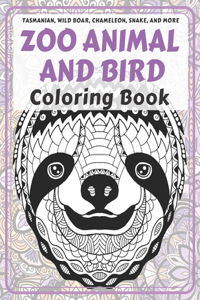 Zoo Animal and Bird - Coloring Book - Tasmanian, Wild boar, Chameleon, Snake, and more