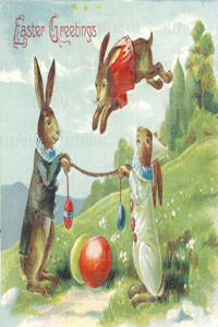 Rabbits Jumping Eggs - Easter Greeting Card