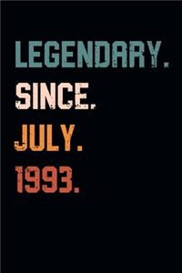 Blank Lined Journal, Notebook, Diary, Planner - Legendary Since July 1993 - 26th Birthday Gift For 26 Years Old Men and Women born in July