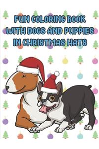 Fun Coloring Book With Dogs And Puppies In Christmas Hats