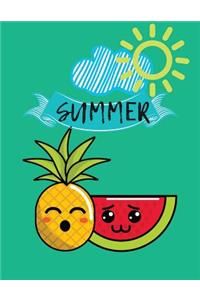 Summer: Sun Pineapple And Watermelon Summer Vacation Travel Journal with Lined Pages for Journaling and Blank Paper for Drawing, Doodling or Sketching for B