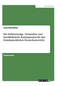 Stellenanzeige - Textanalyse und lesedidaktische Konsequenzen für den fremdsprachlichen Deutschunterricht