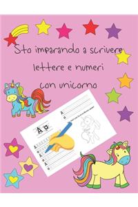 Sto imparando a scrivere lettere e numeri con unicorno