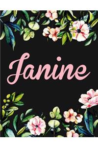 Janine: Personalised Name Notebook/Journal Gift For Women & Girls 100 Pages (Black Floral Design)